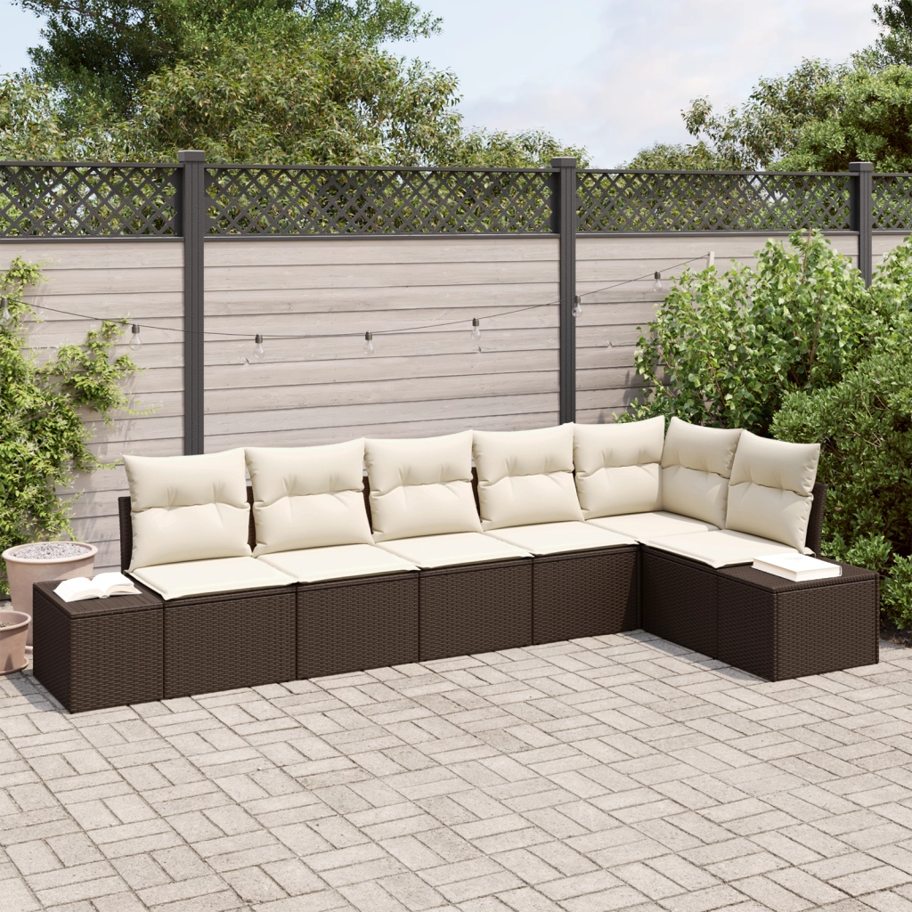 Set di divani da giardino di 6 pezzi con cuscini in rattan marrone
