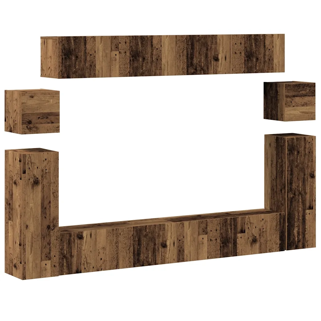 Set Mobile TV 8 pz Montato a Parete Legno Antico in Truciolato 3329147