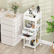 Carrello porta trucchi, organizer per cosmetici con cassetti, ruote e ripiani, carrello multiuso per prodotti per la cura della pelle, smalti per unghie, profumi, bianco 30 x 30 x 90 cm
