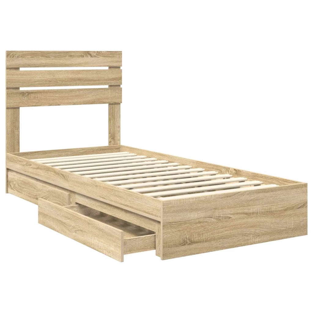 Letto con Contenitore con testiera Rovere Sonoma 75 x 190 cm