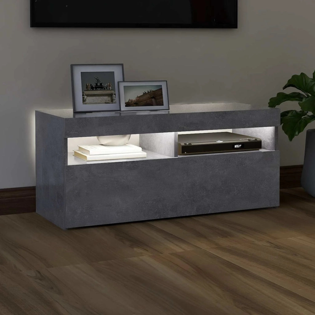 Mobile Porta TV con Luci LED Grigio Cemento 90x35x40 cm 804386