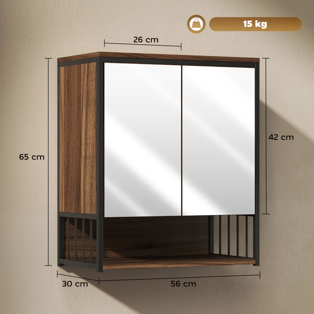 Armadietto Bagno con Specchio e Ante ¨C zephmum ¨C Marrone 60x30x