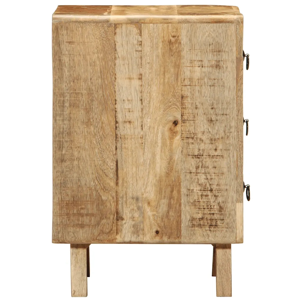 Set di 2 Comodini | Armadio da Notte | Mobiletto da notte 37x32x50 cm in Legno Massello di Mango Grezzo