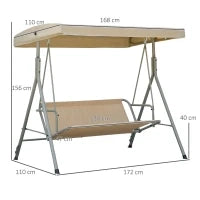 Dondolo da Giardino 3 Posti in Acciaio con Tetto Regolabile, Cuscini e Braccioli, 172x110x156cm