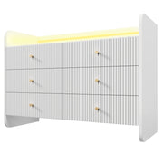 Credenza con 6 Cassetti; 1 Vano Aperto e LED per Soggiorno o Camera; in Pannelli di Particelle; 120×40×75 cm; Bianco