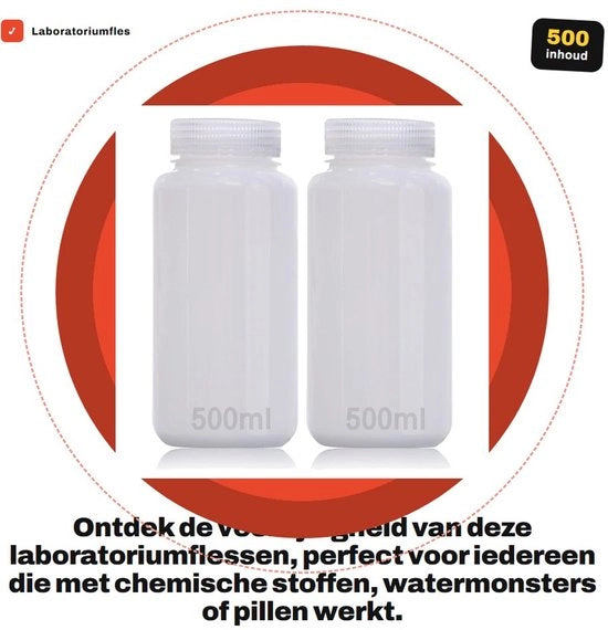 Fusto di laboratorio 500 ml - Inerte - Translucido HDPE - Collo ampio - Resistente ai reagenti chimici - Adatto per reagenti - Fusto