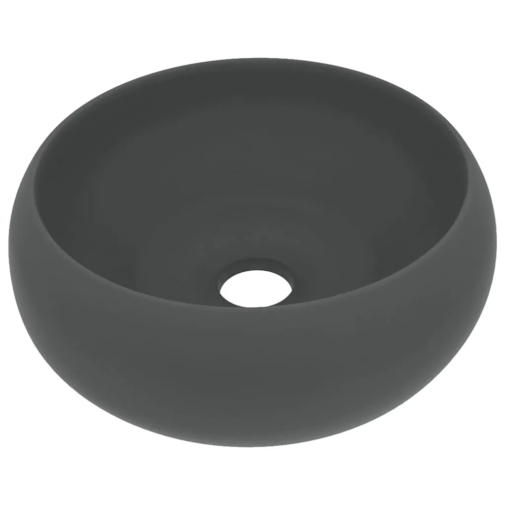 Lavandino Lusso Rotondo Grigio Scuro Opaco 40x15 cm in Ceramica 147005