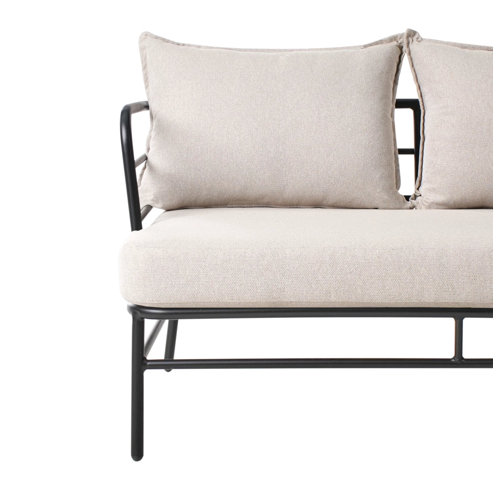 Set da giardino Cuscini in tessuto beige chiaro sfoderabili Divano a 3 posti con poltrone Telaio in alluminio nero