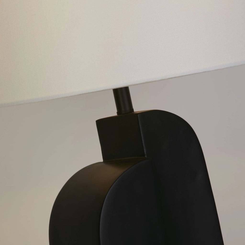 Lampada da tavolo Perth 1Lt, resina nera opaca e paralume in lino bianco