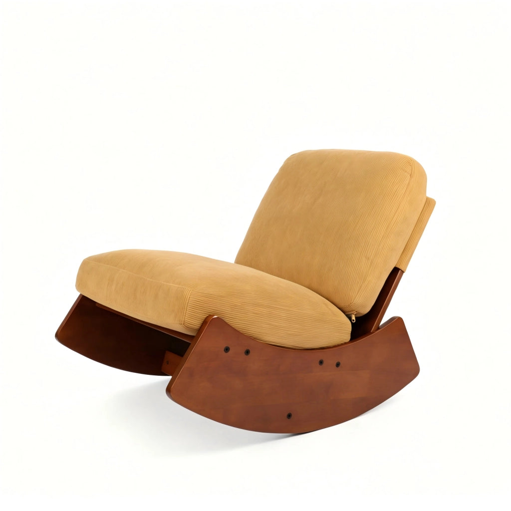 Poltrona a dondolo gialla in tessuto a coste
