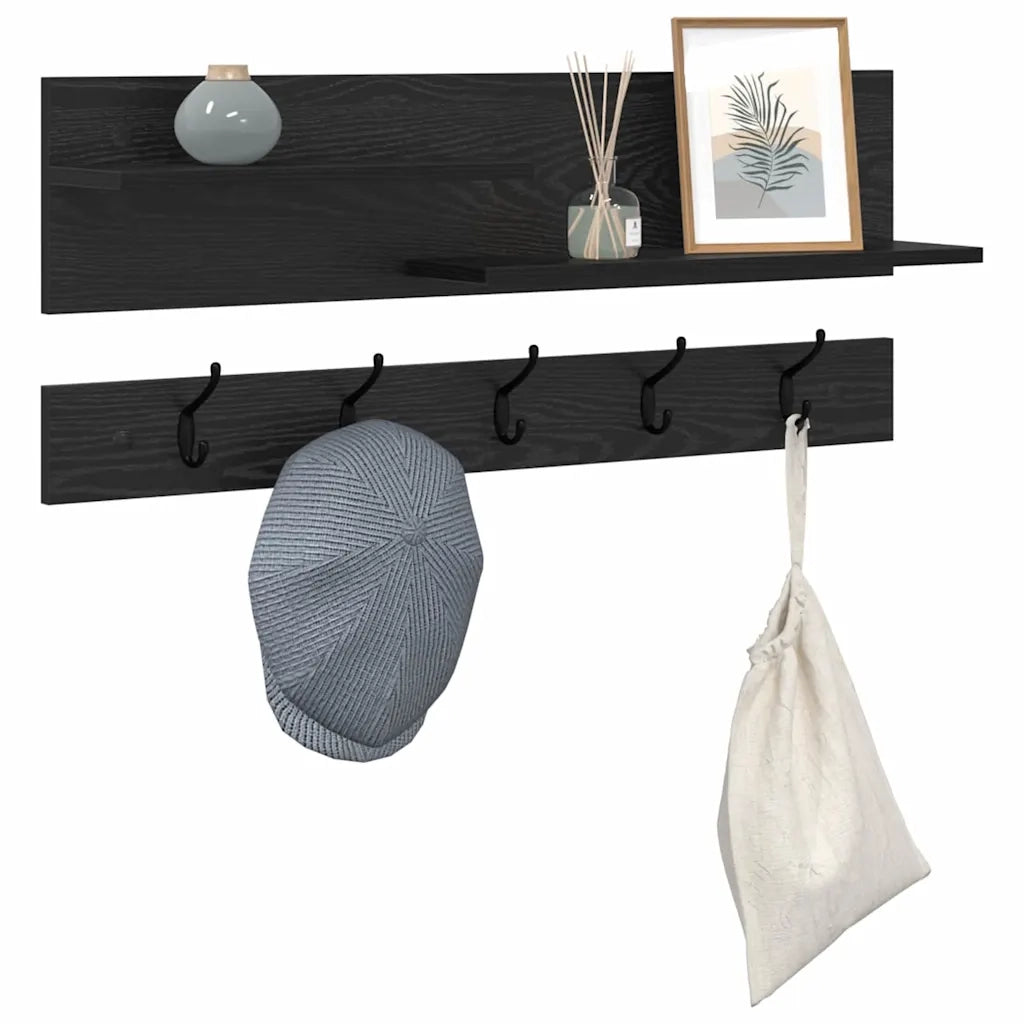 vidaXL Appendiabiti a muro con lo scaffale Rovere nero 90 x 15 x 36 cm