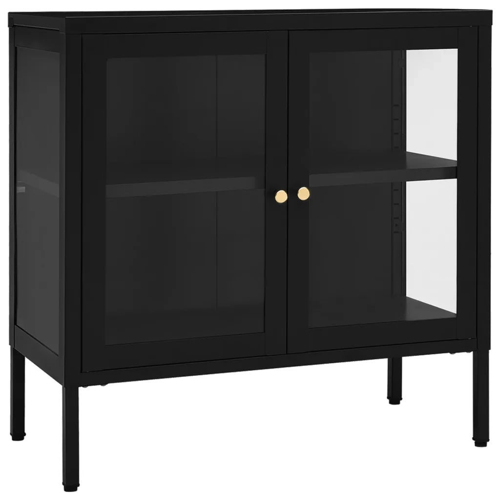 Credenza Nera 70x35x70 cm in Acciaio e Vetro cod mxl 63469