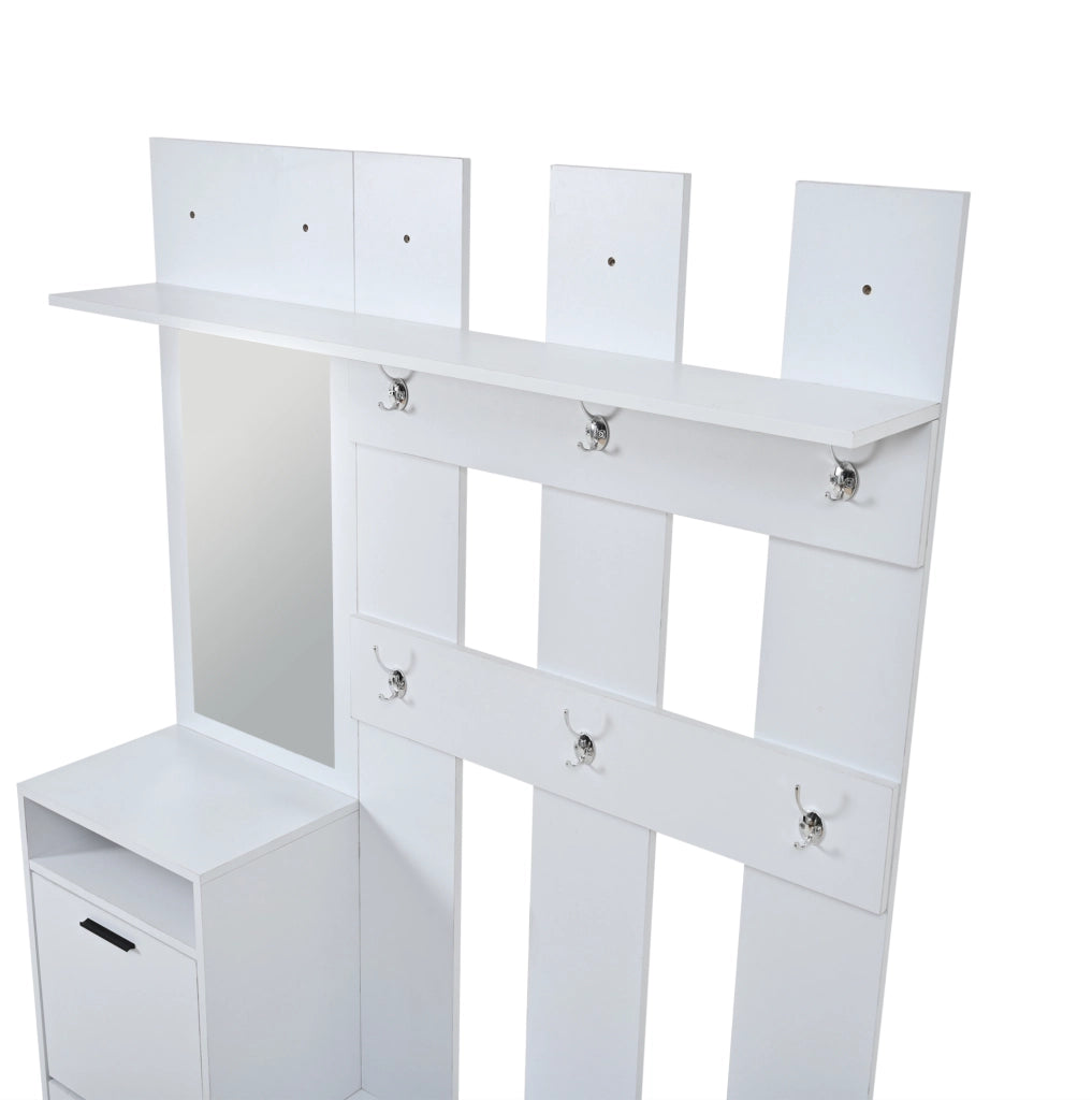 Mobile ingresso 120x30x180 cm con specchio; scarpiera e panca in MDF bianco