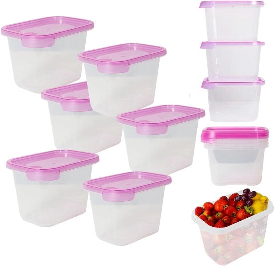 Set di contenitori alimentari con coperchi – Pacchetto da 6 pezzi, ogni 1000 ml, BPA-free, ermetici, sovrapponibili, resistenti al forno a microonde e lavastoviglie, contenitori congelatori trasparenti con coperchi rosa
