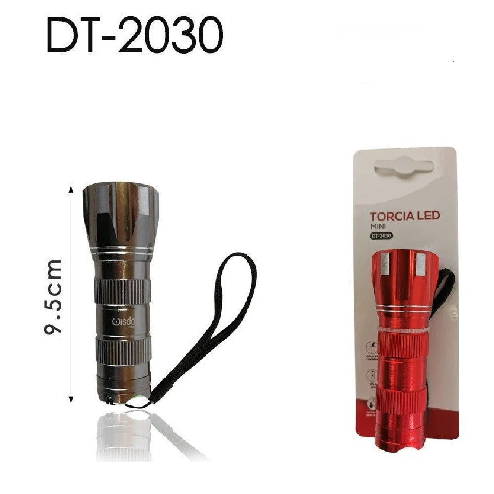 Trade Shop - Mini Torcia Led Elettrica Luce Tascabile Portatile 9.5 Cm Con Gancetto Dt-2030 -
