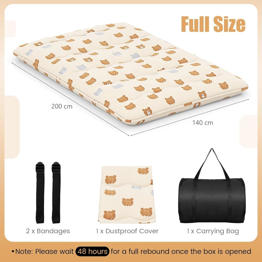 Materasso Futon Pieghevole, Tatami Futon Giapponese Portatile con Borsa, Copertura Lavabile, 2 Bende Incluse, Letto Futon Spesso e Traspirante per Camera da Letto per Adulti (Marrone,Doppio)