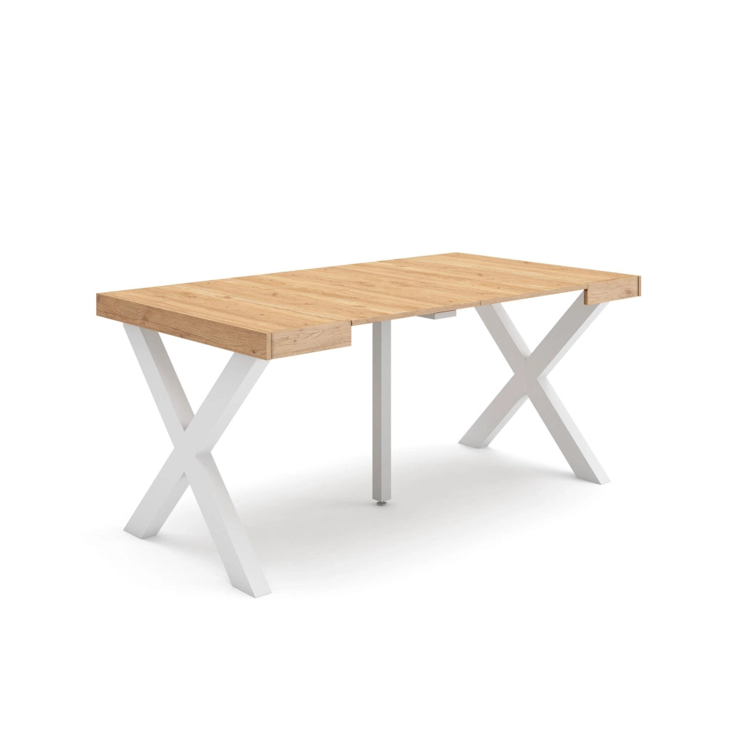 Consolle allungabile, 58 fino 160x90x73cm, Per 8 persone, Gambe in legno, colore Rovere RF2739