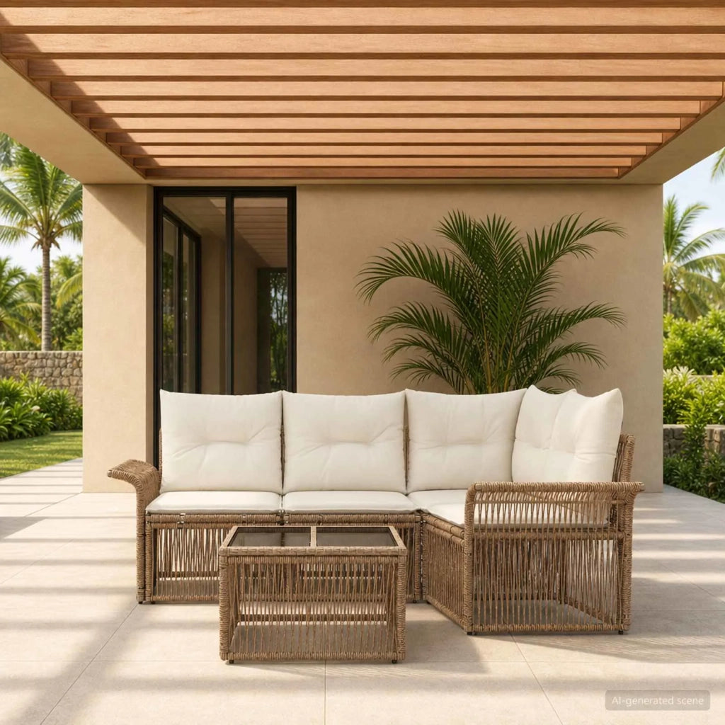 Set Divano da Giardino 5 pz Beige polyrattan 3434826