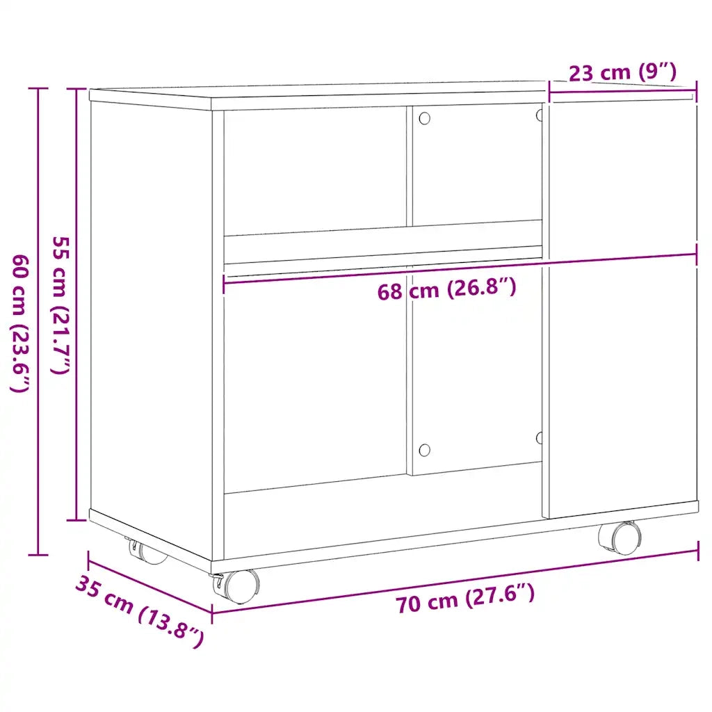 Tavolino laterale in rovere nero 70x35x60 cm in legno ingegnerizzato 862496