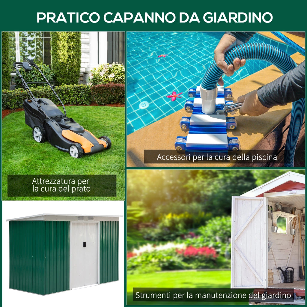 EasyComfort Casetta da Giardino Porta Utensili in Lamiera di Acciaio con Porte Scorrevoli, 280x130x172cm, Verde Scuro
