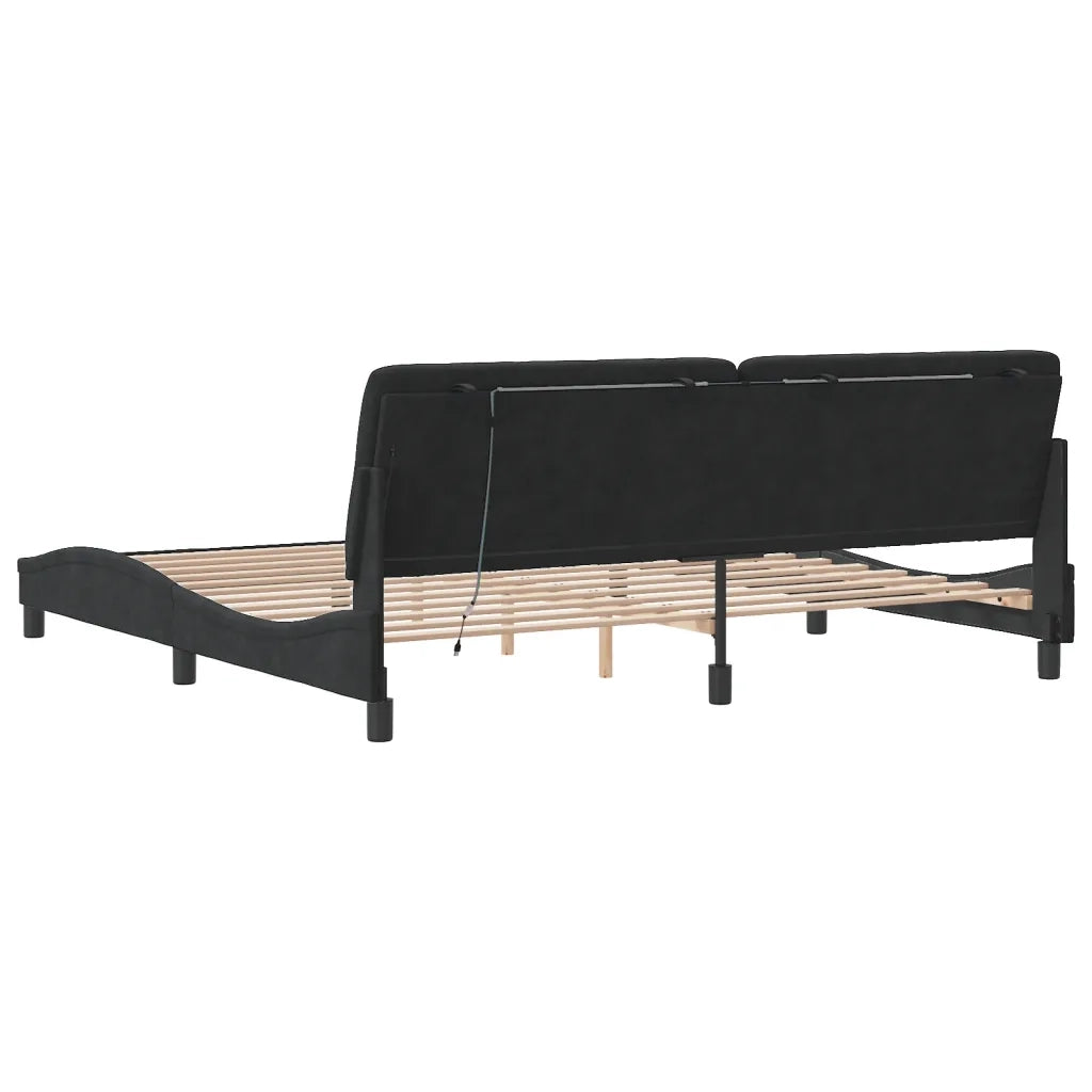 Giroletto con LED senza Materasso-Struttura Letto Nero 200x200 cm in Velluto