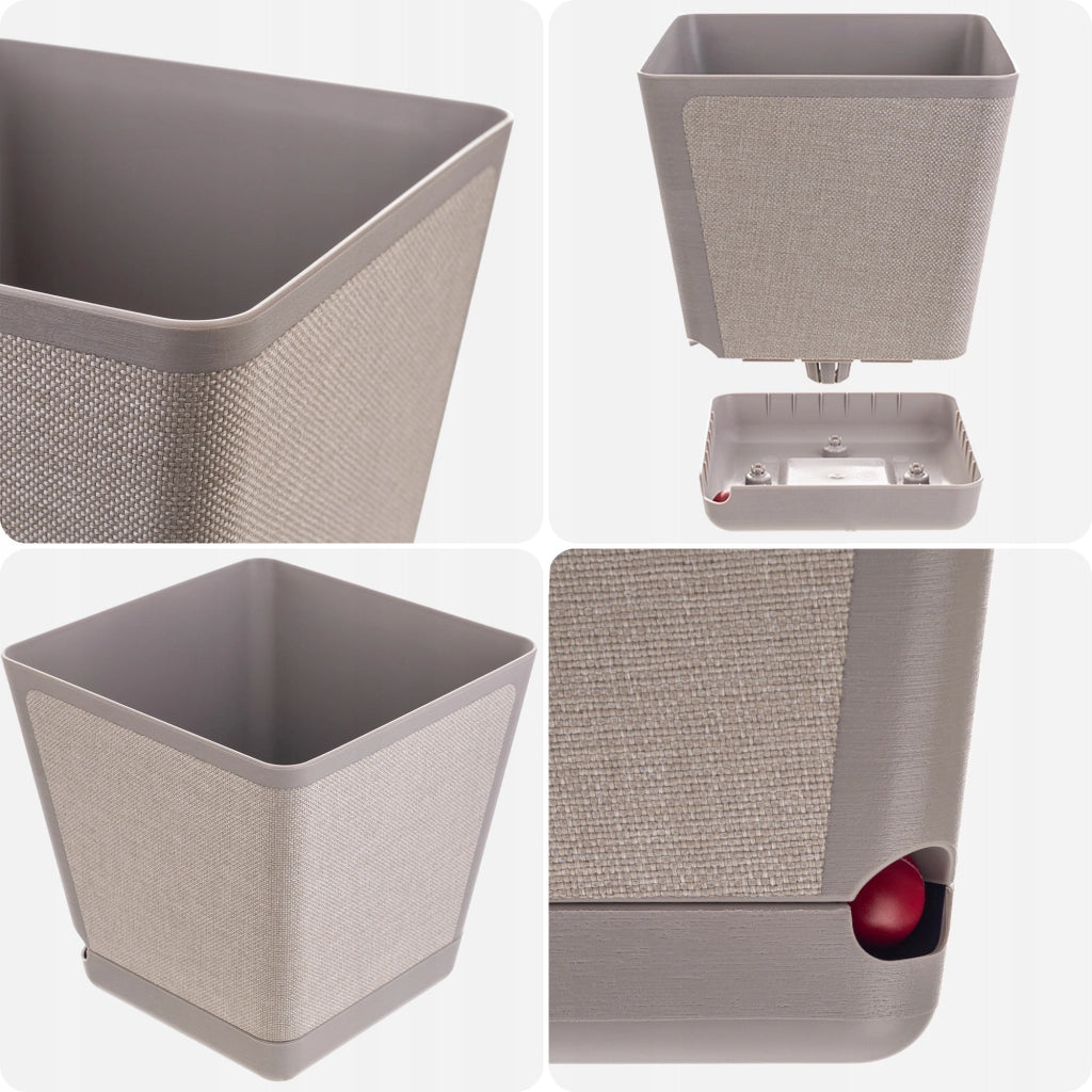 Coprivaso quadrato KADAX con supporto, in tessuto beige fantasia, 24 cm