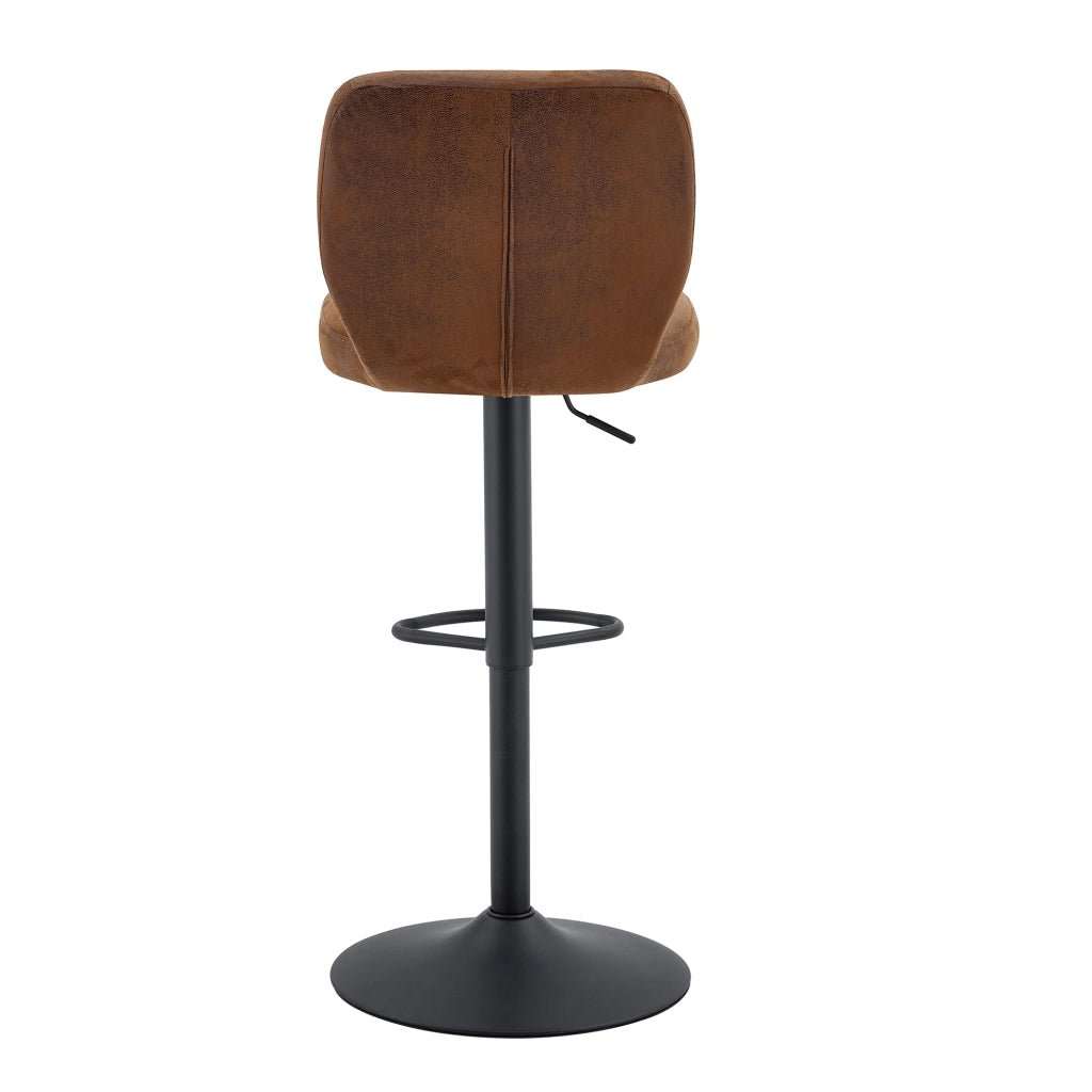 Sgabello da bar regolabile in altezza con schienale e poggiapiedi, seduta girevole in PU nero e marrone 62-83 cm