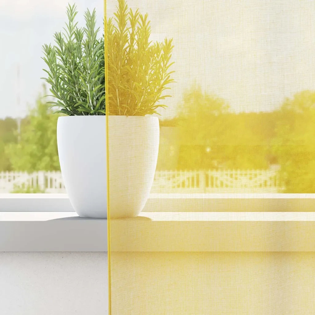 Tende in Voile con Tasche per Aste 2 pz Giallo