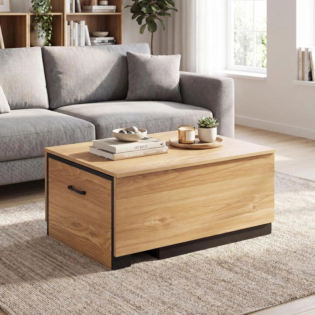 Tavolino da Caffè Allungabile, Tavolino da Soggiorno Salvaspazio con 2 Vani Portaoggetti e Piano Scorrevole, Tavolo Basso Rettangolare in Legno per Salotto e Ingresso, 118 x 60 x 37 cm