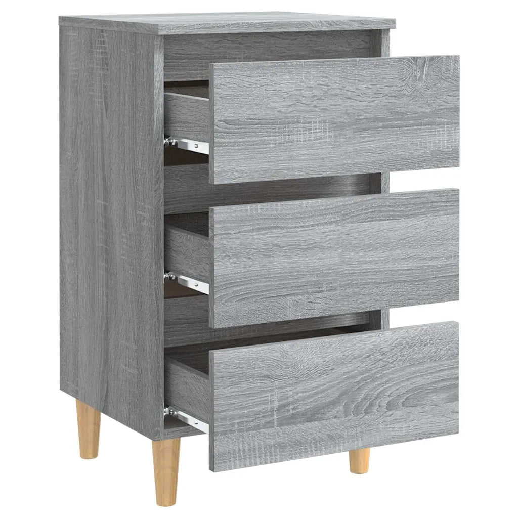 Comodino con Gambe in Legno Massello Grigio Sonoma 40x35x69 cm 813136