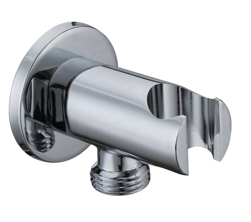 Presa d'acqua tonda con supporto per doccetta in ottone cromato rosone 59507