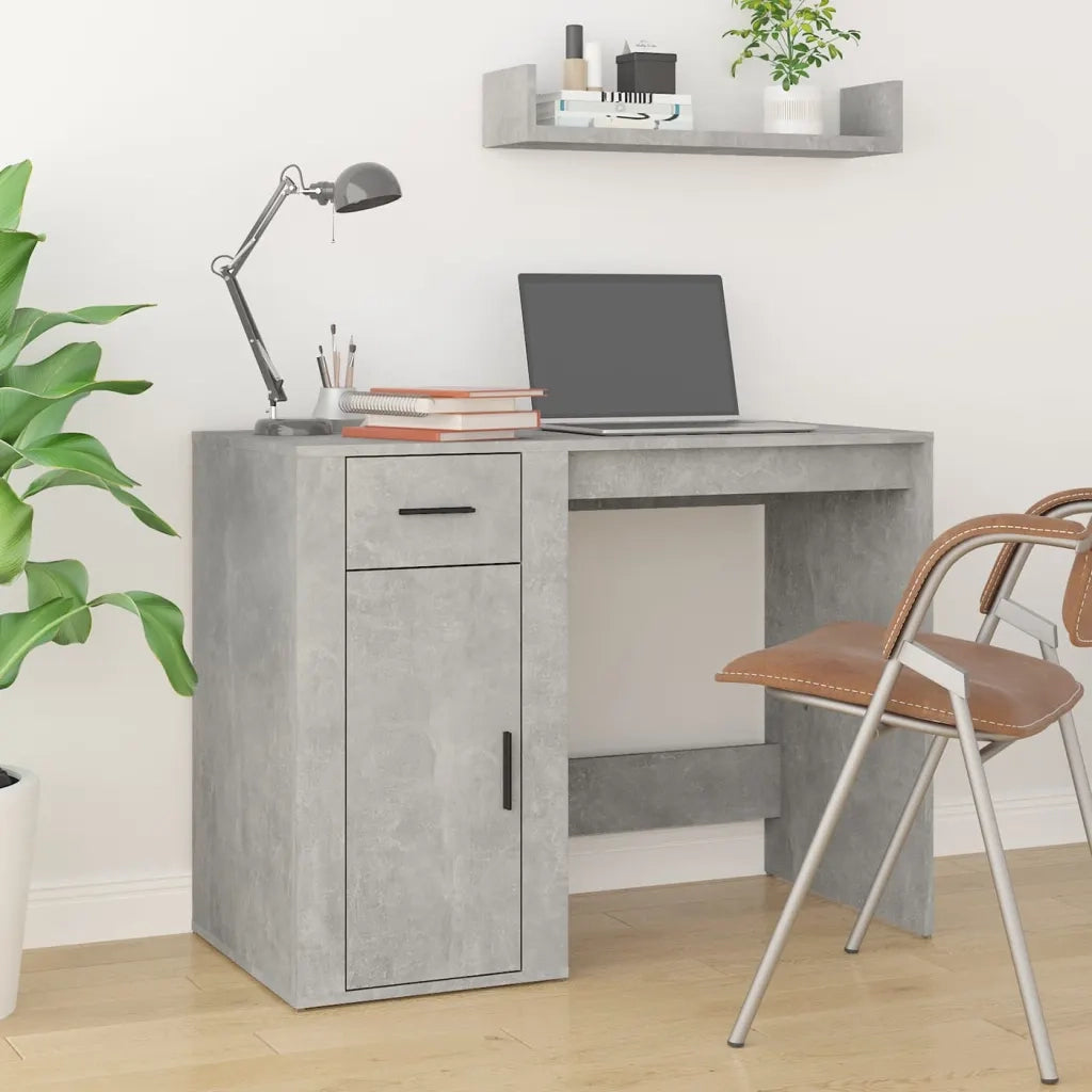Scrivania | Tavolo da Ufficio Grigio Cemento 100x49x75 cm in Legno Multistrato