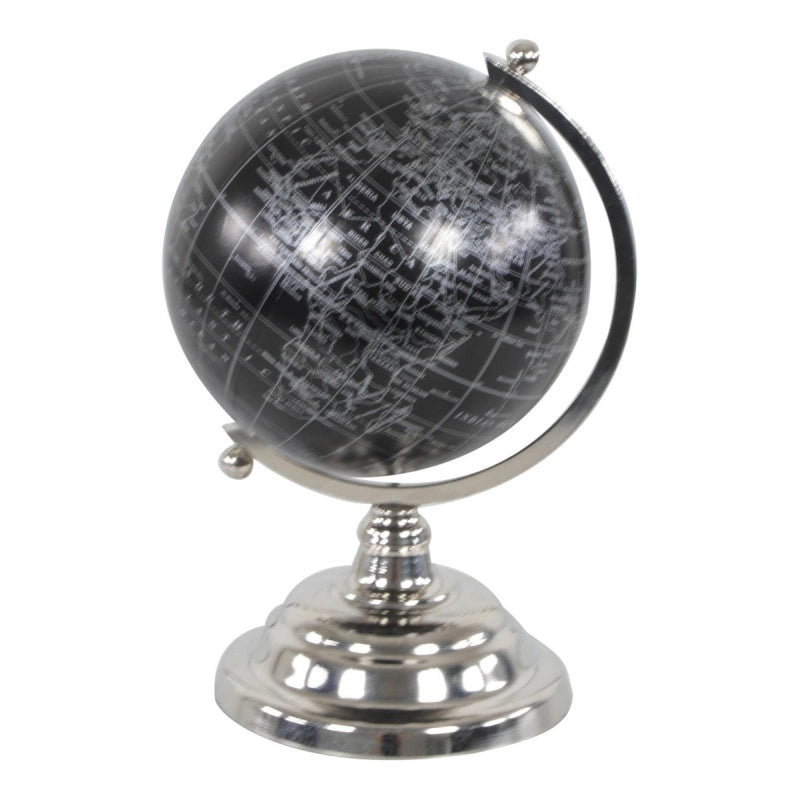 Mappamondo Colombo Con Base In Metallo Silver 17,5x16x27cm
