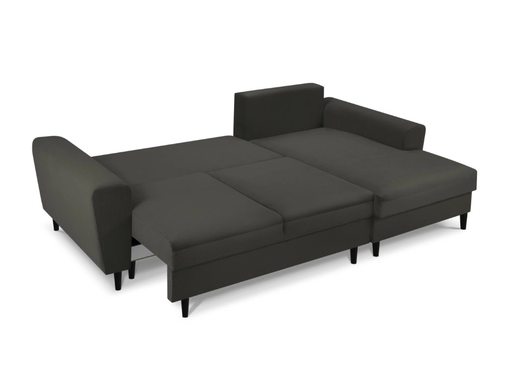 Cosmopolitan Design - Divano convertibile angolare destro con contenitore "Kyoto" 4 posti in velluto a coste nero 