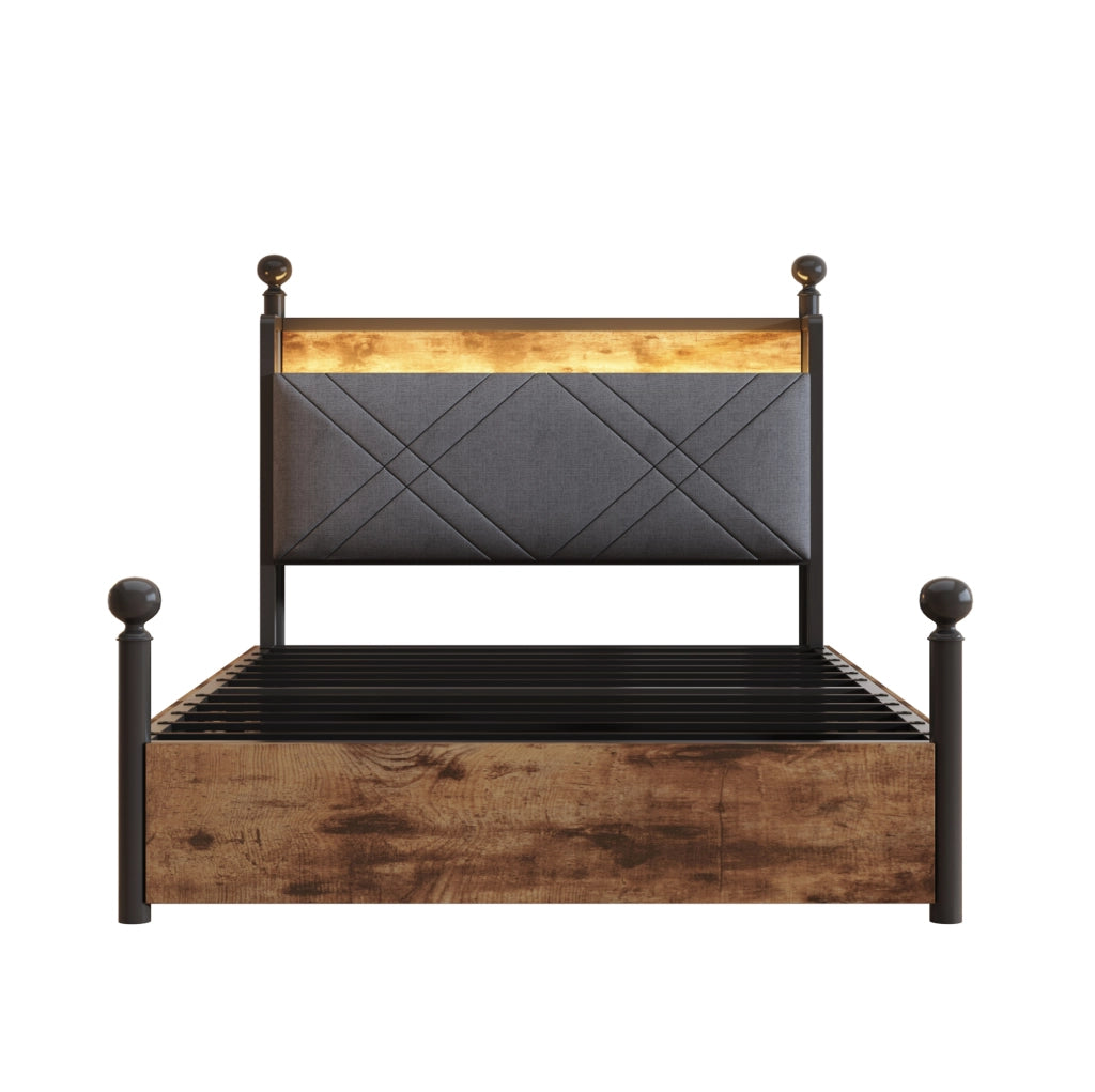 Letto singolo a baldacchino ULEVR 90x190 cm con LED, prese USB e Type-C, 2 cesti laterali