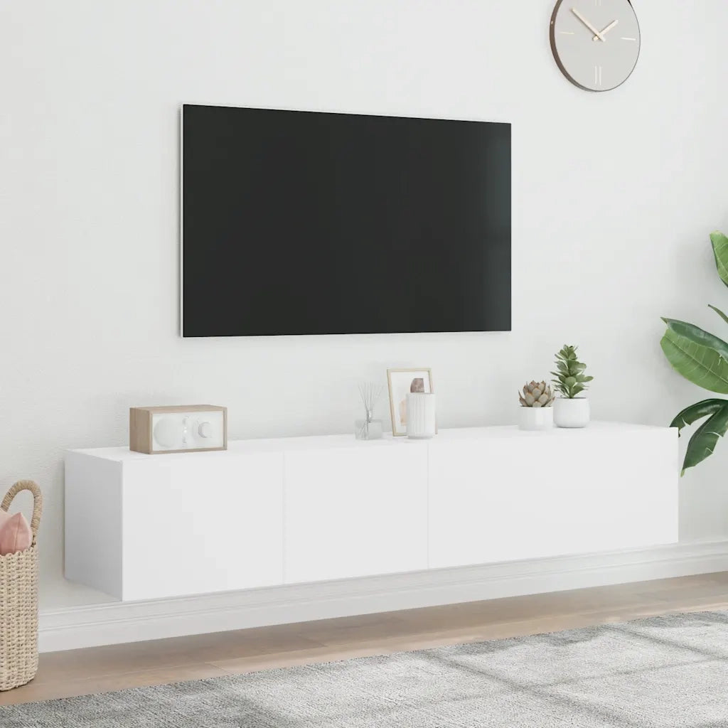 Mobili TV a Parete con Luci LED 2pz | Armadietto TV | Mobile Porta TV Bianchi 80x35x31 cm