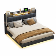 Letto imbottito 160x200 cm; testiera con USB e LED; contenitore; tessuto grigio (Senza materasso)
