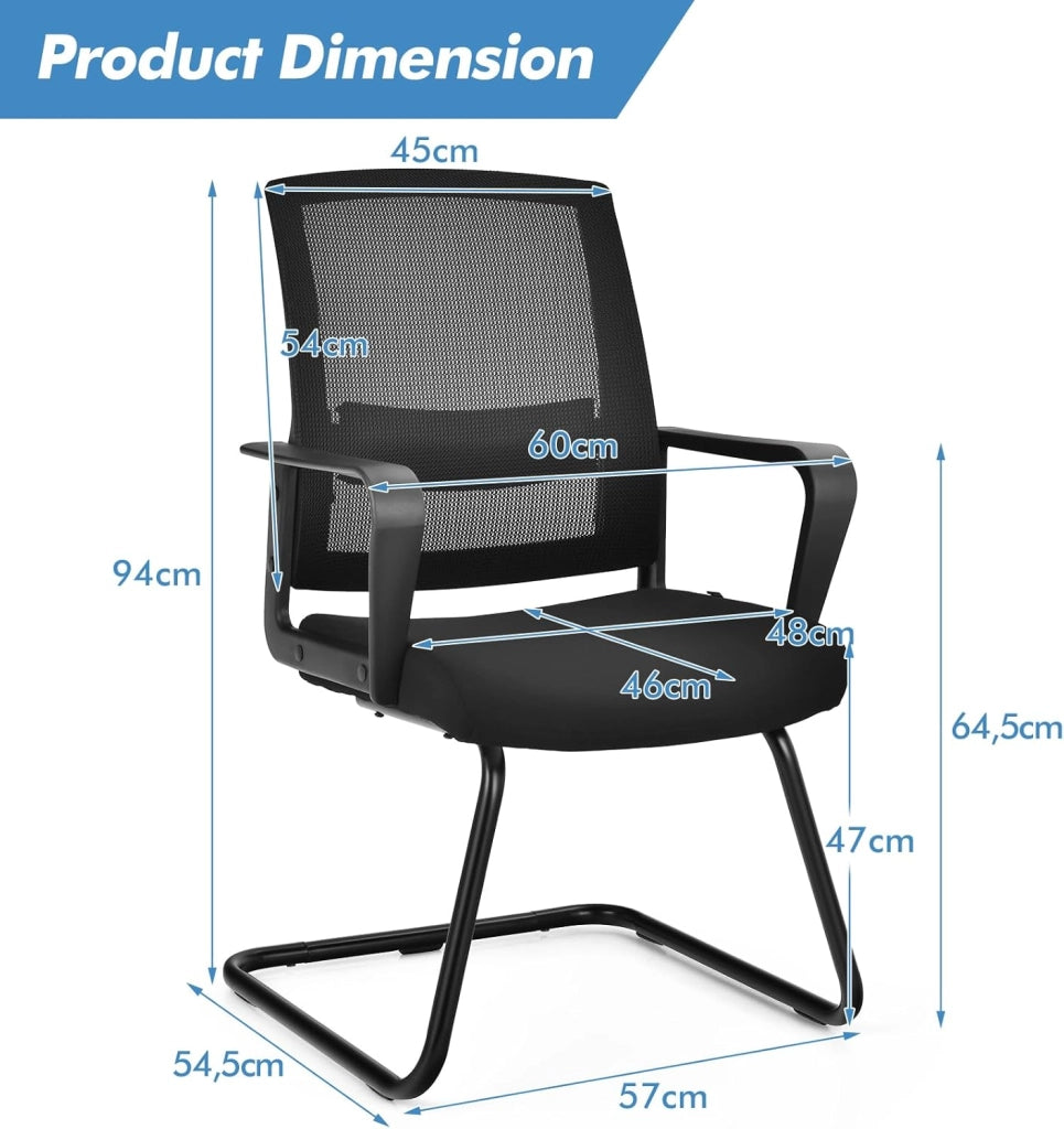 Sedia da ufficio, per riunioni e riunioni, ergonomica, con braccioli e supporto lombare, struttura in metallo, portata fino a 136 kg, seduta imbottita