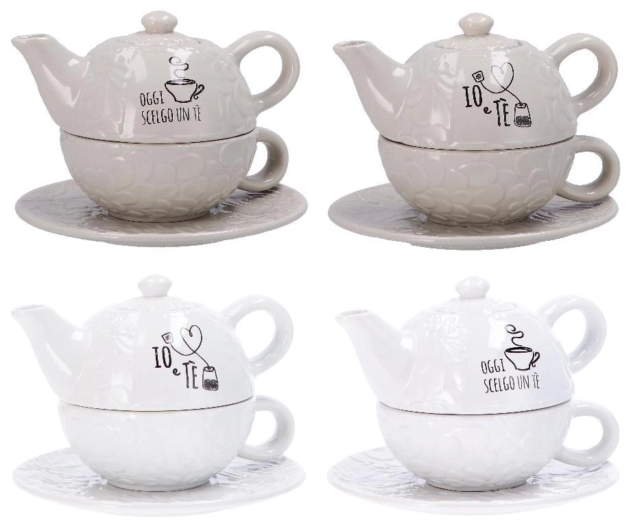 1 Pezzo Teiera con Tazza in Ceramica 2 Colori e 2 Decori Disponibili
