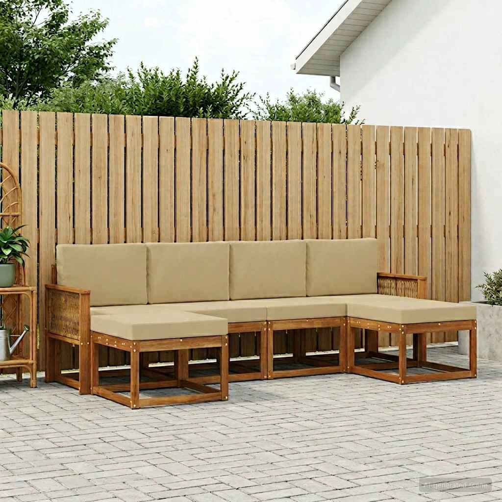 Set di divani da esterno 6 pz Naturale e Beige Poliestere 3385439