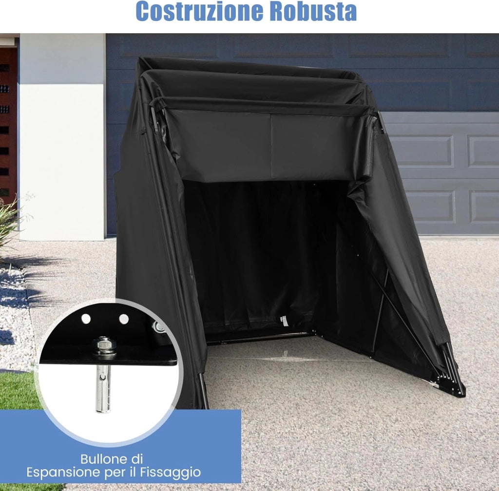 Telo Moto per Esterno, Garage per Moto con Copertura in Tessuto Oxford, Finestre a Rullo in Rete, Portatile e Impermeabile, 342 x 137 x 193 cm