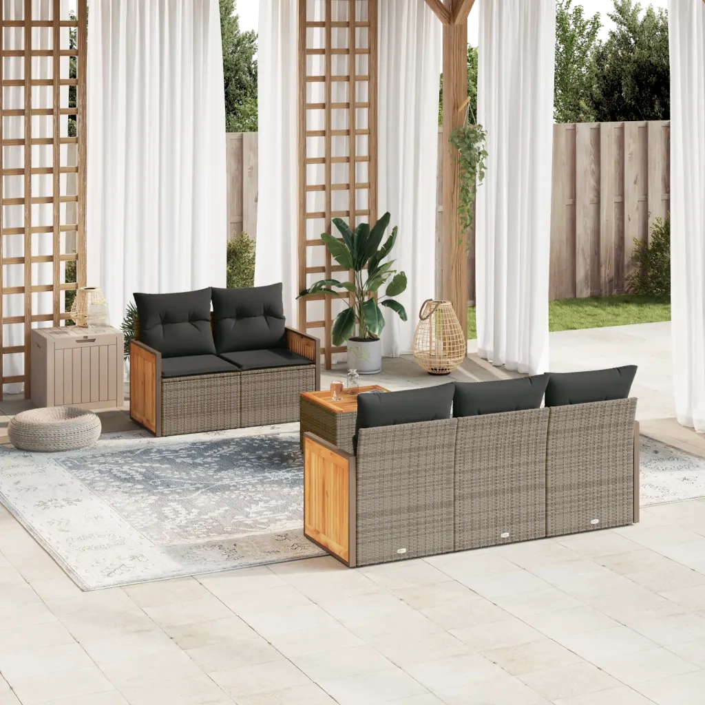 Set Divano da Giardino 6 pz con Cuscini Grigio in Polyrattan