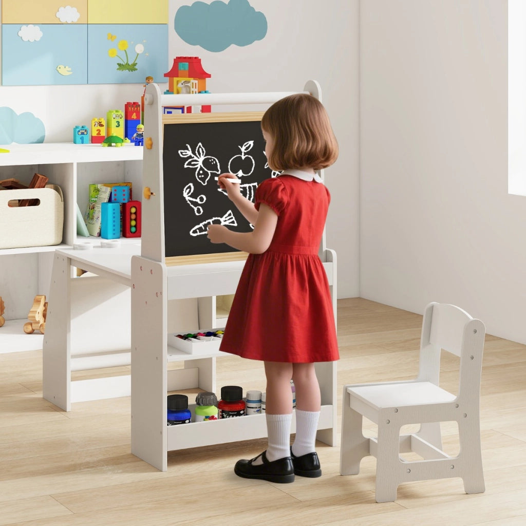 Tavolo da attivit¨¤ multifunzionale con lavagna e sedia lavagna bianca-Set tavolo e sedia per bambini 2 ripiani rotolo di carta Grigio