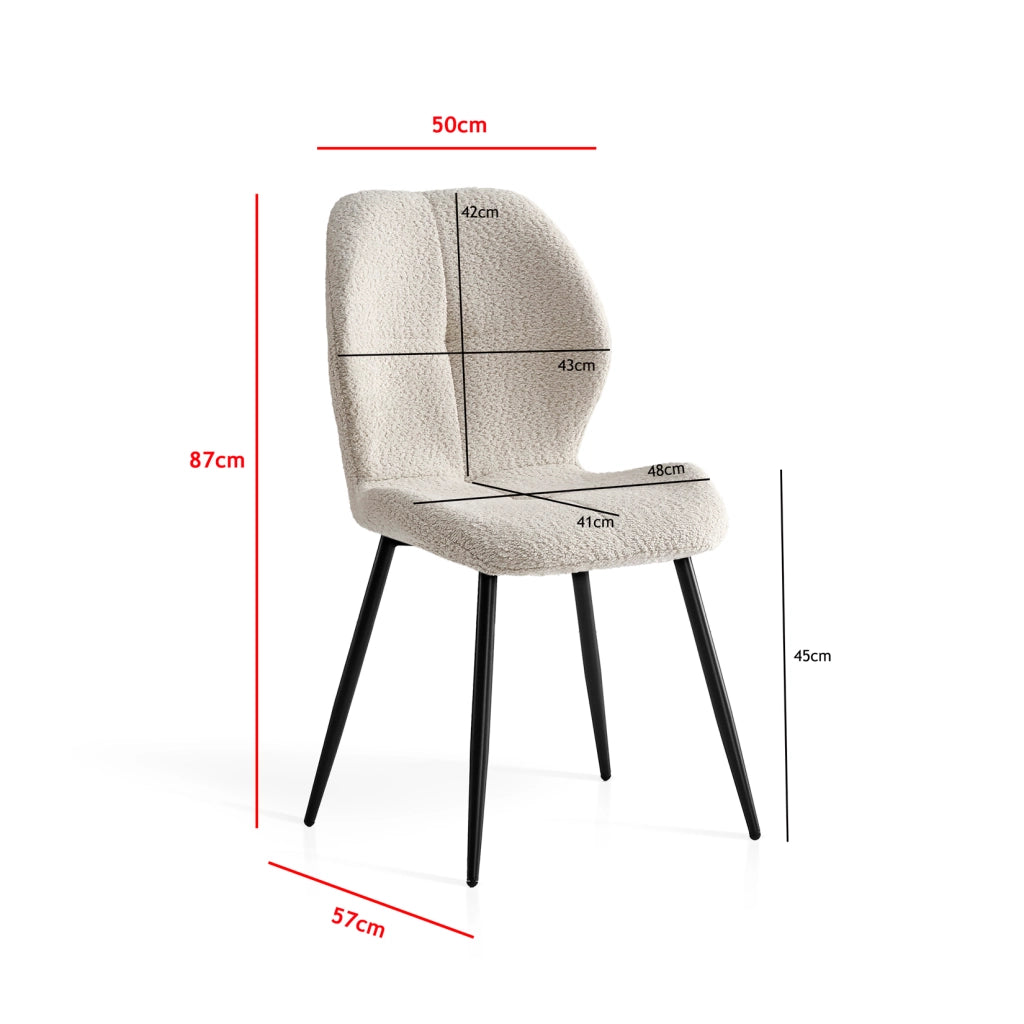 Set 2 sedie da pranzo Hispanohogar ferro e tessuto bouclé bianco 87×50×57 cm