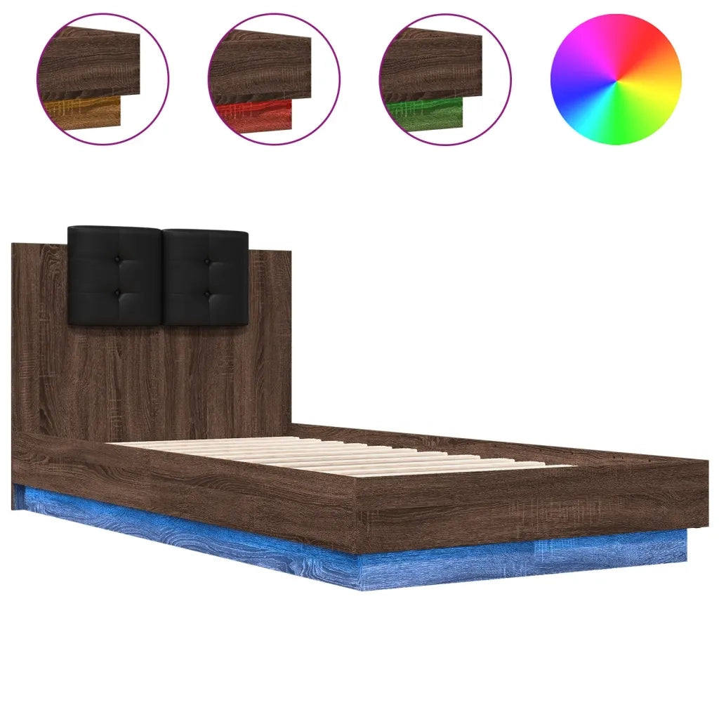 Giroletto con Testiera e LED Rovere Marrone 90x190 cmcod mxl 114995