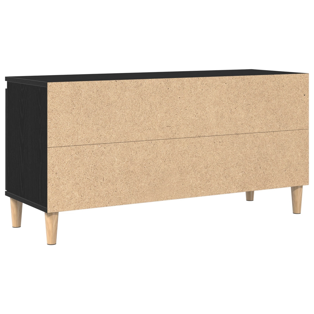 Mobile TV con gambe in legno Nero Rovere 102x35x50 cm