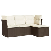 Set Divano da Giardino 4 pz | Set Salotto da Giardino con Cuscini Marrone in Polyrattan