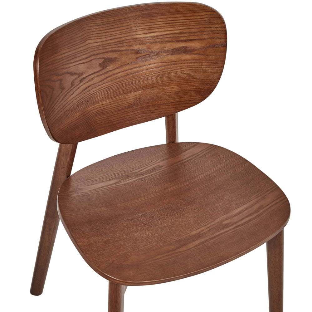 Set di 2 sedie da pranzo con struttura in legno di gomma marrone, senza braccioli, design minimalista