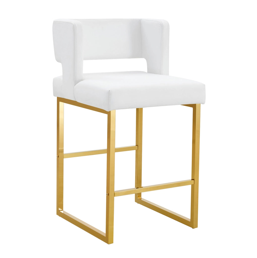 Sgabello da bar 61x60.5x54 cm con seduta imbottita e struttura in metallo; bianco e oro