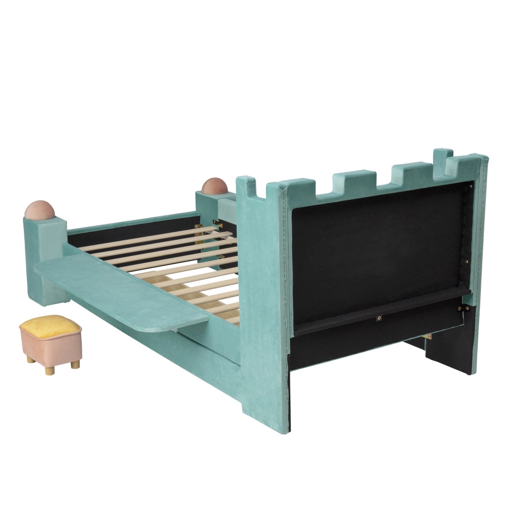 Letto con Sponda 90x200 cm; Letto Singolo - Cassetto; Mensola Pieghevole - Bluverde